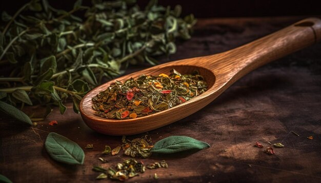 A healthy bowl of organic fresh herbs seasoned generated by AI