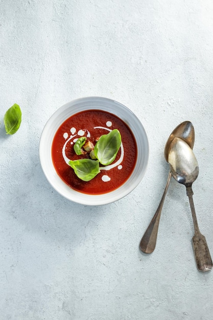 Healthy bowl with tomato soup