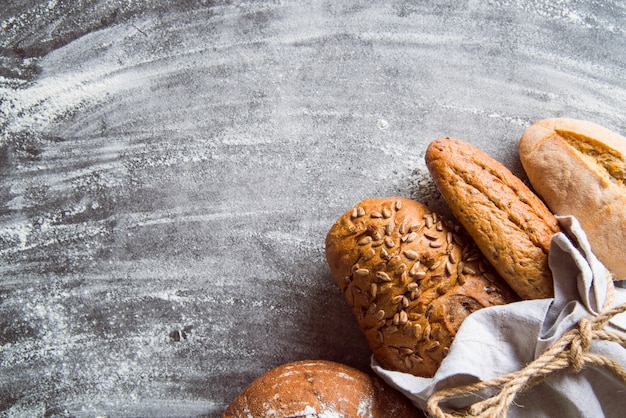 Healthy bread assortment top view with copy space