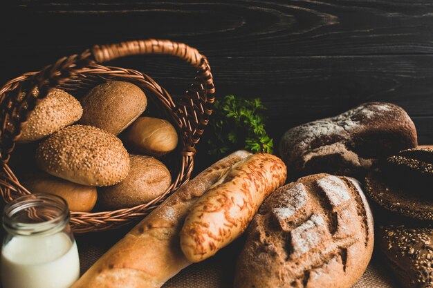 Healthy bread buns in composition 
