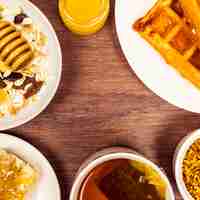 Free photo healthy breakfast arranged on wooden table