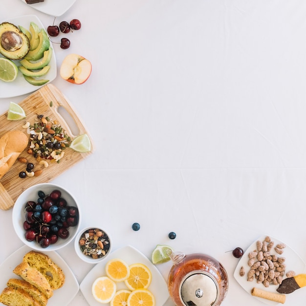 Healthy breakfast on white background