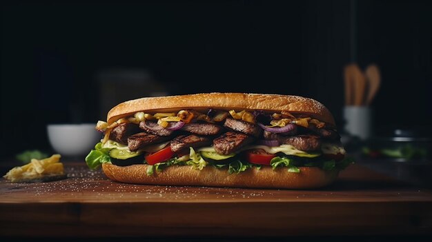 Healthy and delicious beef sandwich AI generated image