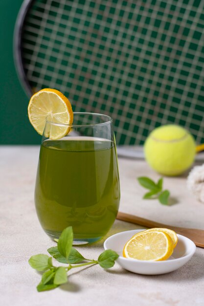 Healthy drink and lemon slices