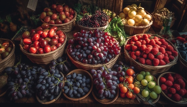 AI가 생성한 건강한 식생활 신선한 유기농 베리 과일 바구니