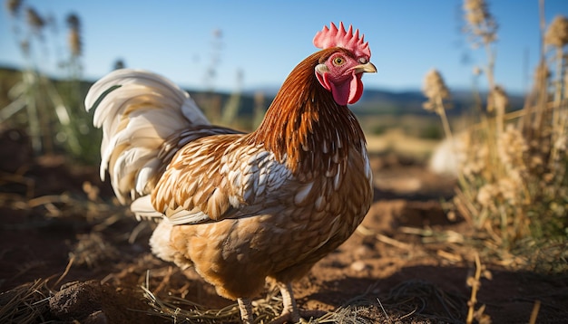 Foto gratuita mangiare sano carne bianca pollo biologico al pascolo in una fattoria generata dall'intelligenza artificiale