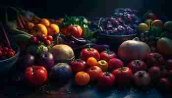 Бесплатное фото Здоровое питание с разнообразными сочными фруктами, созданными искусственным интеллектом