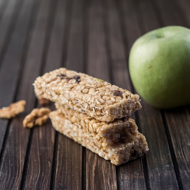 Healthy energy bars and apple