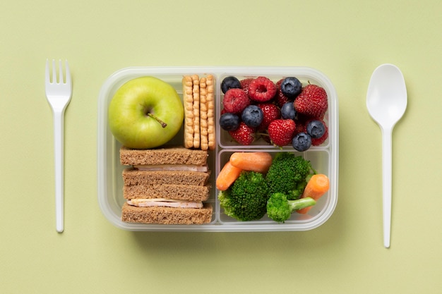 Free photo healthy food box arrangement top view