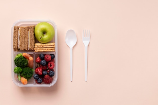 Free photo healthy food box arrangement with copy space