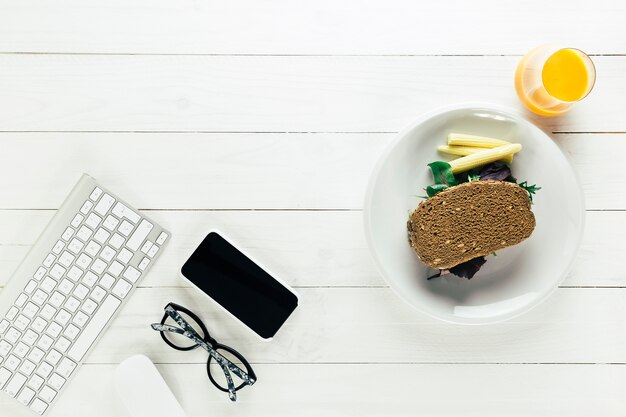 Healthy food composition with keyboard