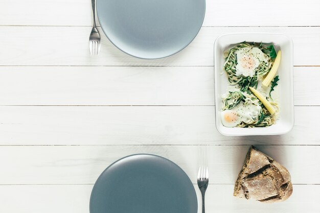 healthy food composition with plates