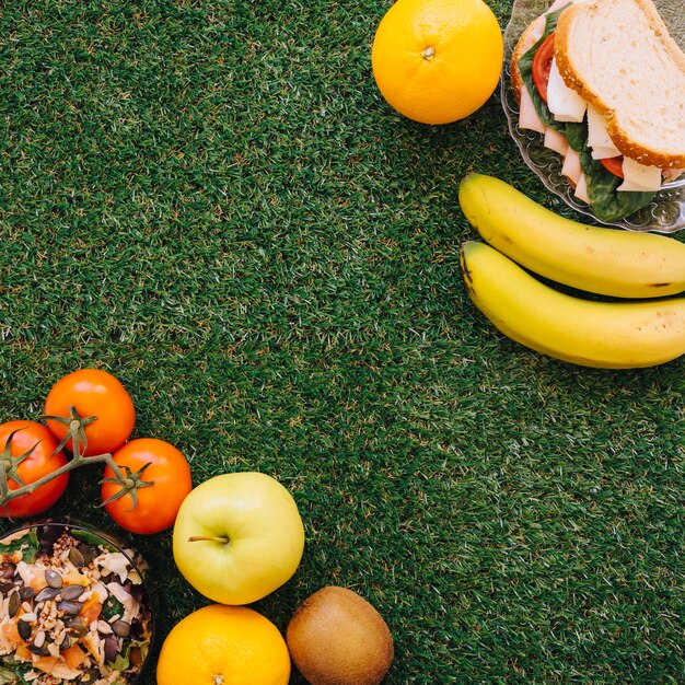 Free photo healthy food concept on grass