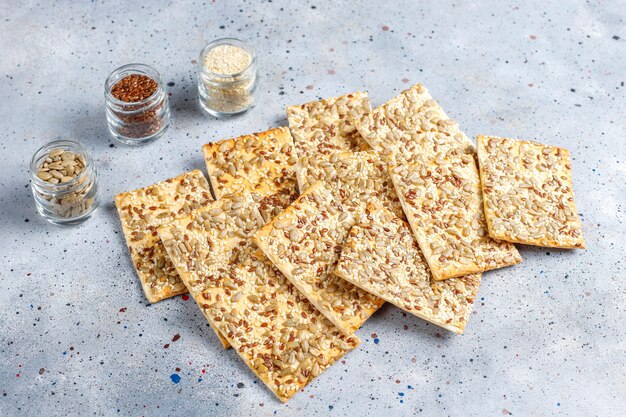 Healthy fresh baked gluten free crackers with seeds.