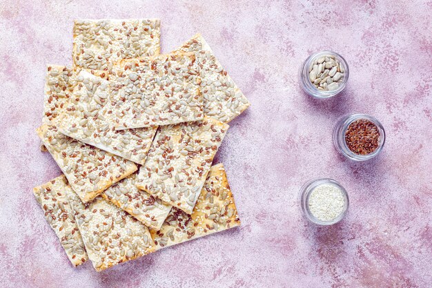 Free photo healthy fresh baked gluten free crackers with seeds.