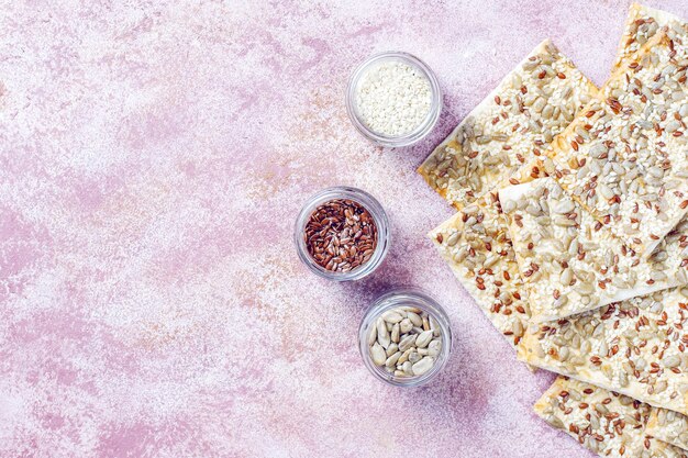 healthy fresh baked gluten free crackers with seeds.