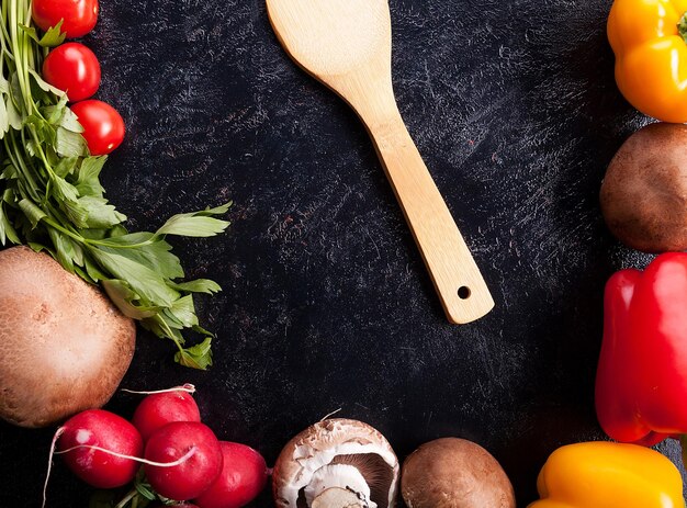 Healthy fresh vegetables for dinner in close up photo on dark background in studio