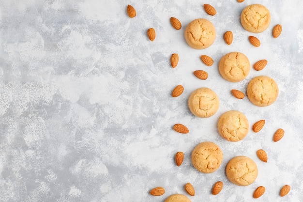 Healthy homemade almond cookies on concrete ,top view