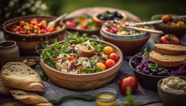Здоровый домашний салат со свежими органическими овощами, созданный искусственным интеллектом