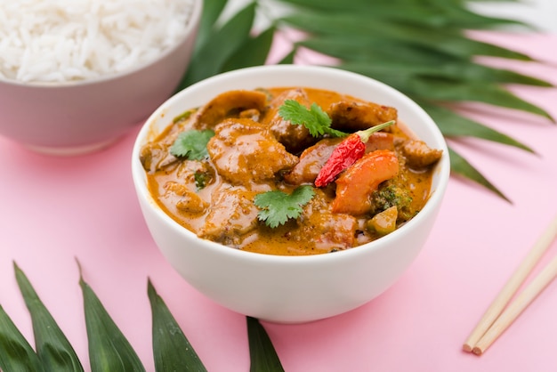 Healthy homemade stew dish in white bowl