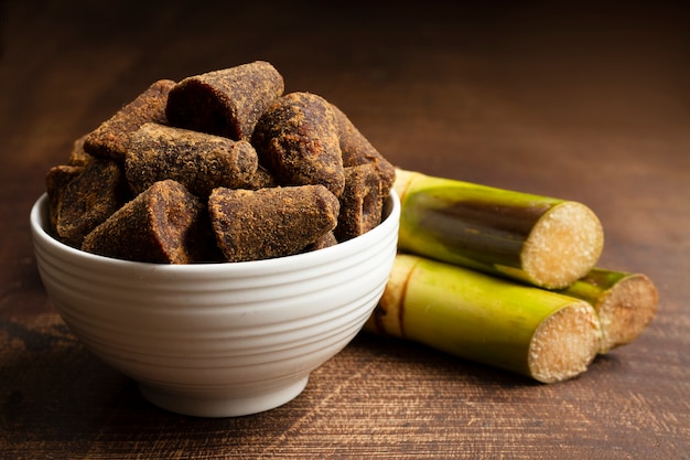 Healthy jaggery still life arrangement