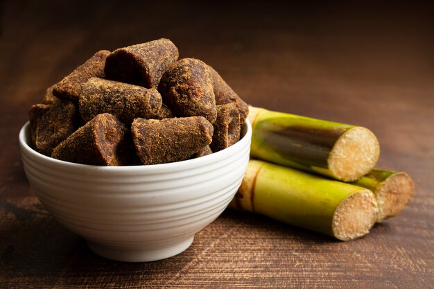 Healthy jaggery still life arrangement