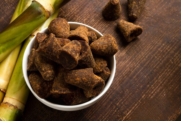 Healthy jaggery still life arrangement