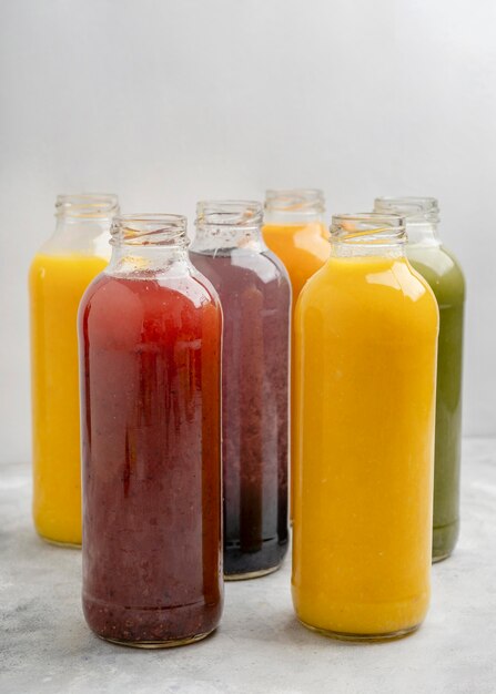 Healthy juice bottles arrangement