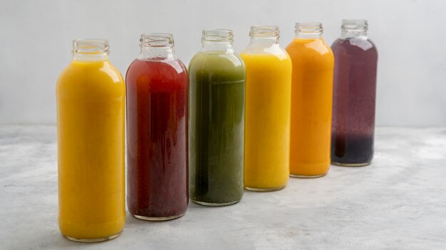 Healthy juice bottles assortment