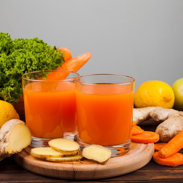 Healthy juice and vegetables assortment 