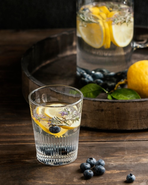 Healthy lemonade in glass arrangement