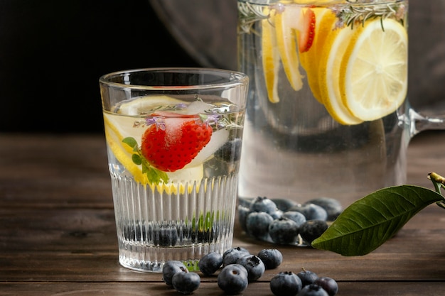Healthy lemonade in glass arrangement
