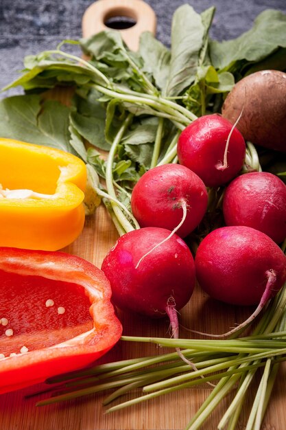 Healthy lifestyle concept image with different vegetables lying on the table