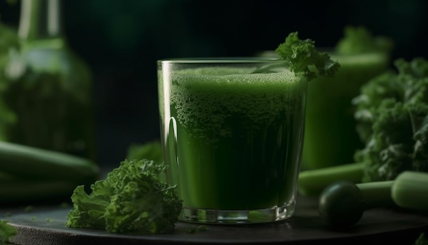 Foto gratuita stile di vita sano frullato di verdure biologiche fresche su tavolo in legno rustico generato da ai