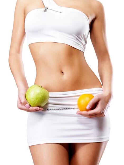 Healthy lifestyle of woman with slim body after diet.