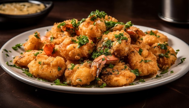 Healthy meal of baked chicken vegetables and parsley generated by AI