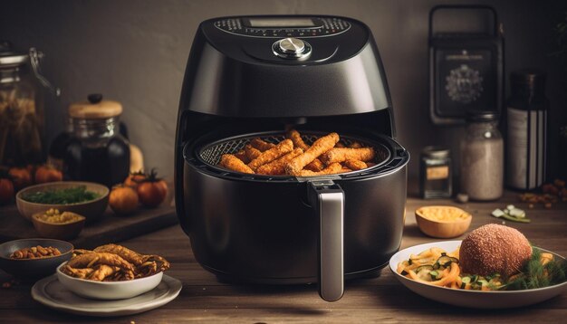 Healthy meal preparation in rustic domestic kitchen generated by AI