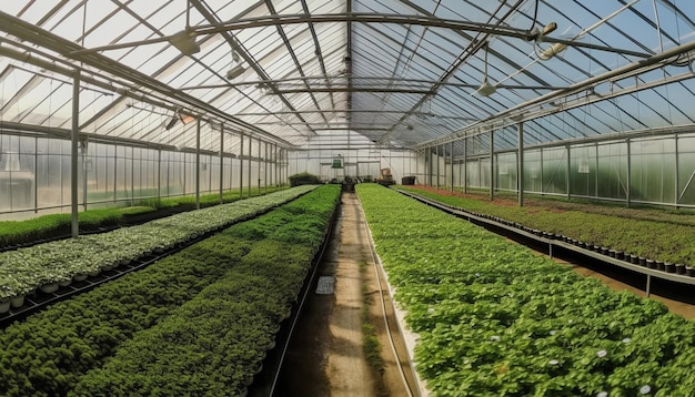 Free photo healthy plants thrive in modern greenhouse technology generated by ai