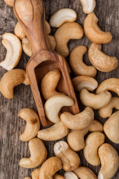Healthy raw cashew nuts close-up
