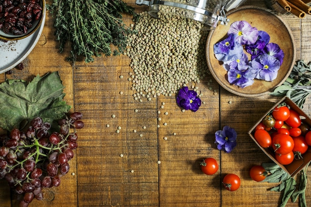 Foto gratuita ingredienti rustici sani