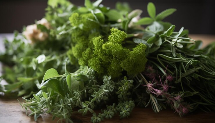 Free Photo healthy salad with organic vegetables and herbs generated by ai