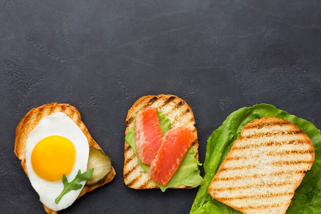 Healthy toast assortment copy space