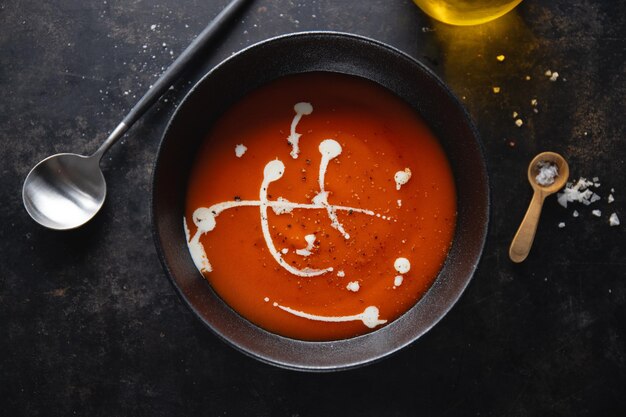 Healthy tomato soup in bowl