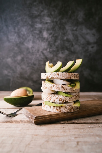 Healthy vegan avocado and rice breakfast