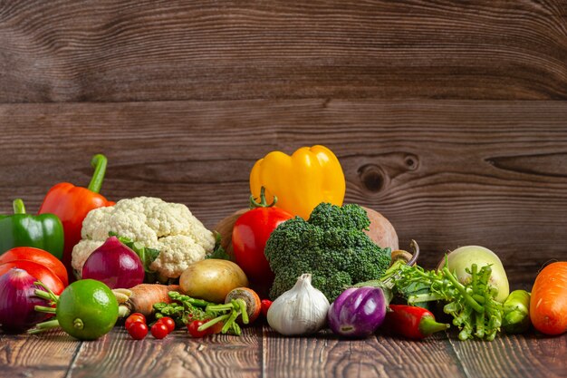 healthy vegetables on wooden table