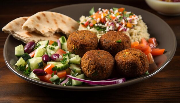 Healthy vegetarian meal falafel salad yogurt hummus generated by AI