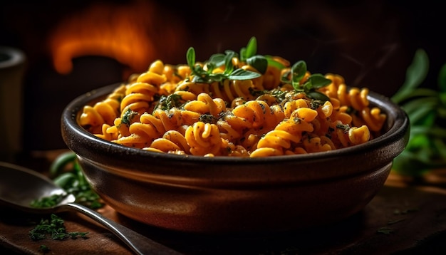 Healthy vegetarian meal on rustic wooden table generated by AI