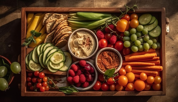 Pasto vegetariano sano sulla tavola di legno rustica generata da ai