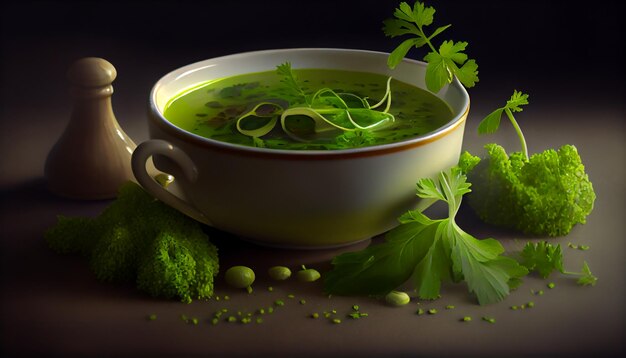 Здоровый вегетарианский суп из свежих органических ингредиентов, созданный искусственным интеллектом