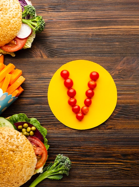 Healty meal on wooden background